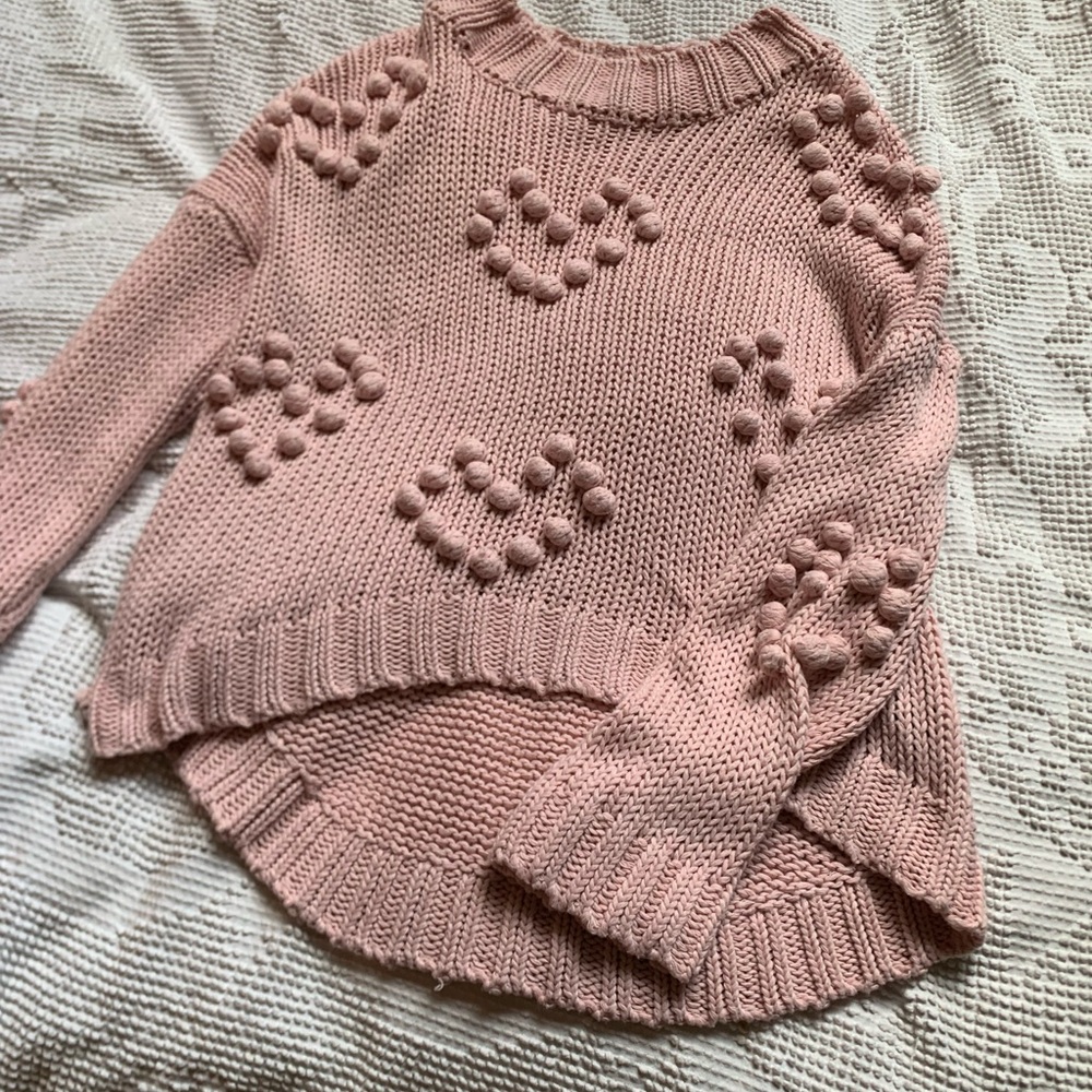 Dusty Pink Crew Neck Sweater with Textured Knit Design